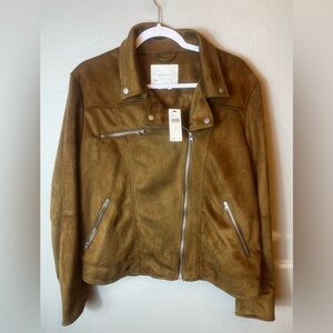 NWT By Anthropologie Tan Faux Suede Moto Style Jacket Size M